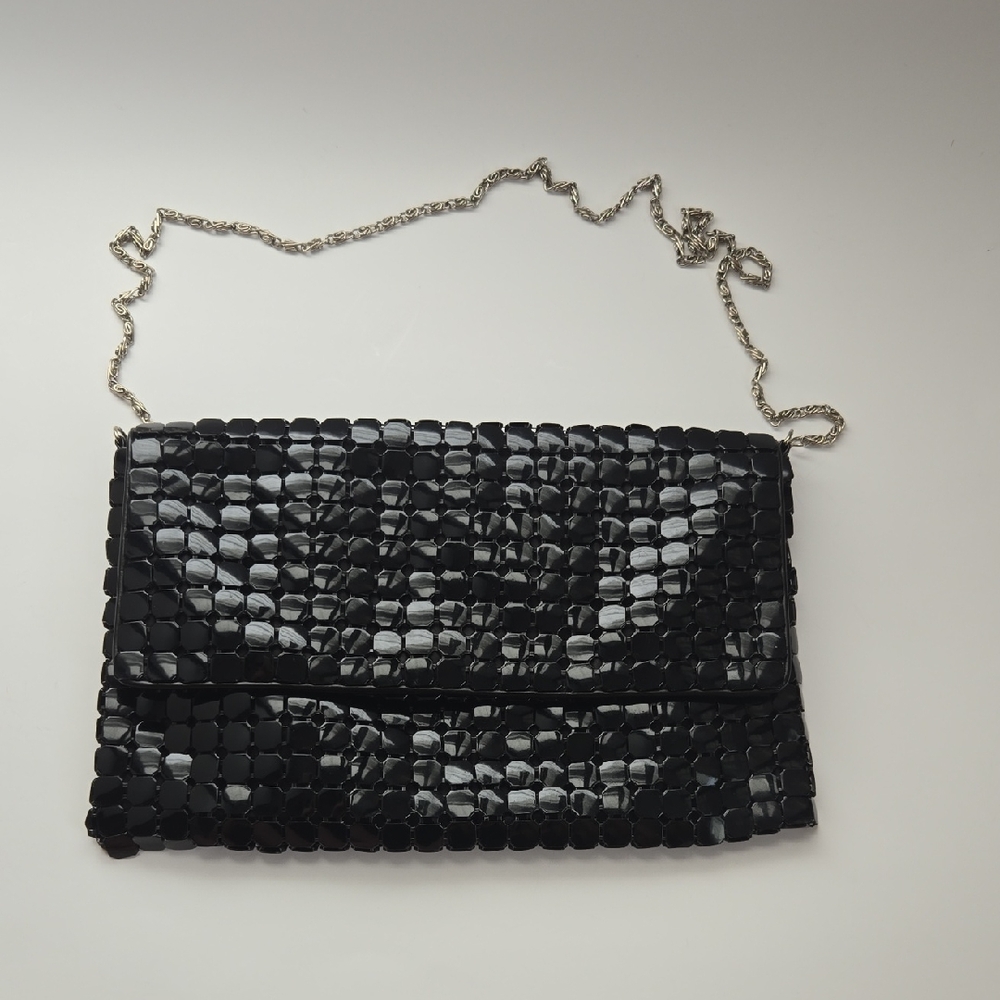 Evening Compact Black Bag with Silver Chain